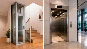Imagen comparativa entre un elevador doméstico y un ascensor