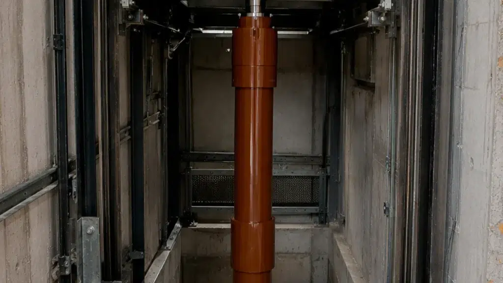 fotografía de un pistón hidráulico de GMV para un ascensor hidráulico