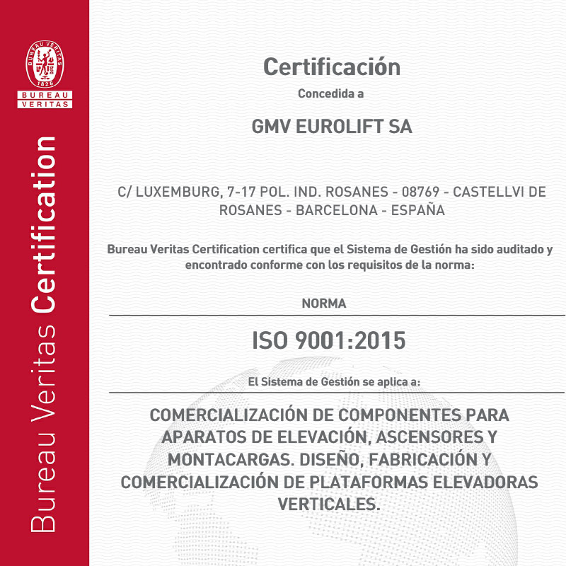 Certificación Bureau Veritas 9001:2015